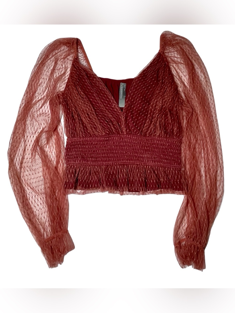 Anthropologie Wine Lace Smocked Top XS - Picture 6 of 10